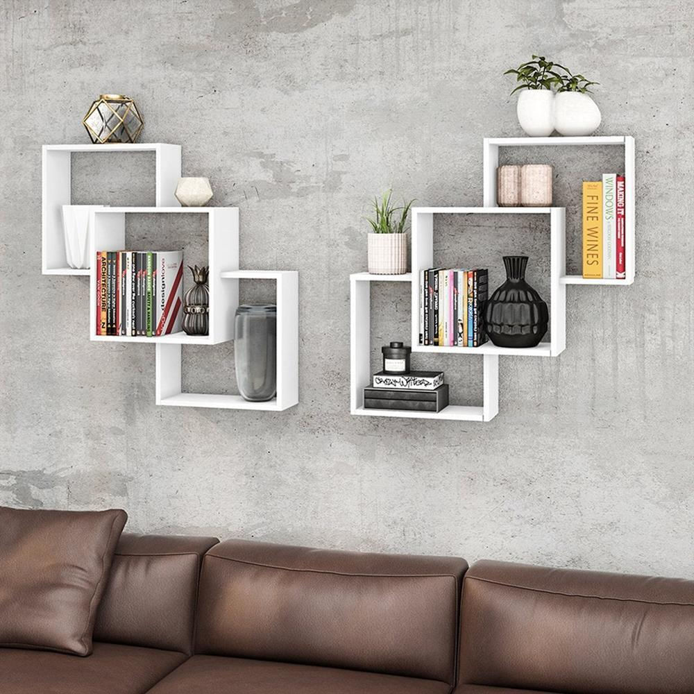 Repisa Moderna Multiusos Con Forma De Cuadros Blanco img #2