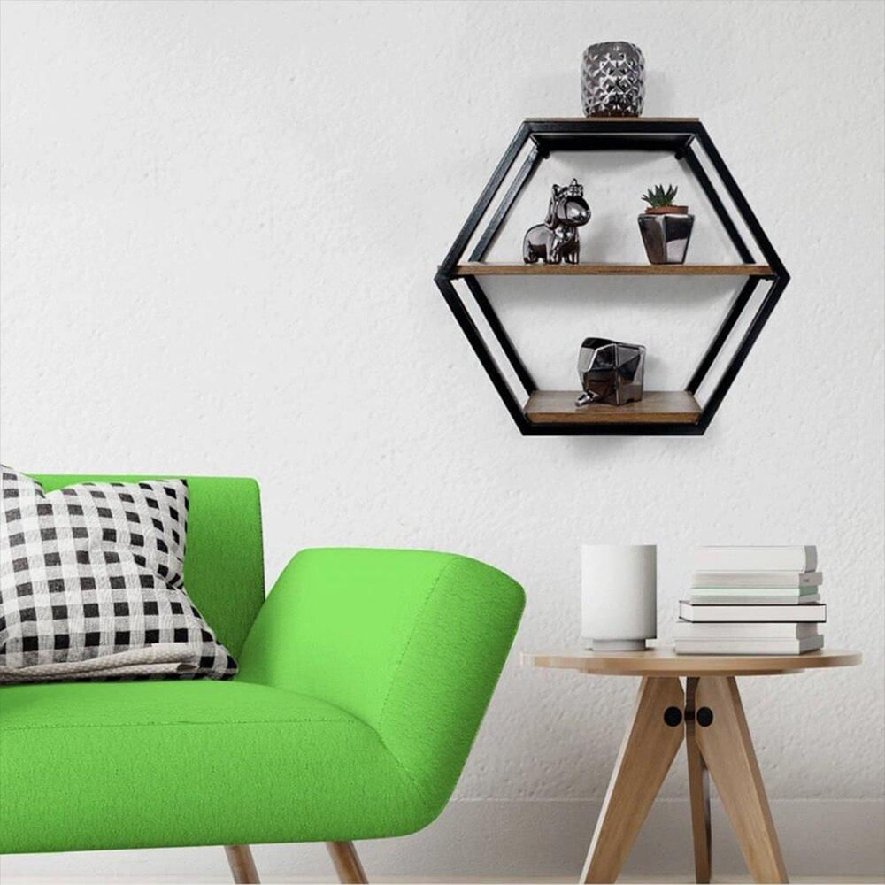Repisa De Pared Forma Hexagonal Moderna Chocolate img #2