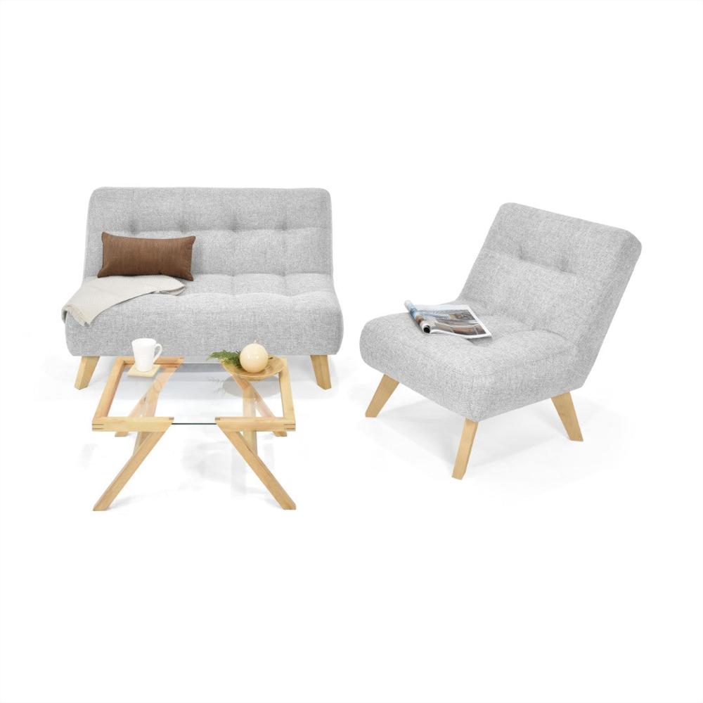 Juegos De Sala Sofá Y Poltrona Gris + Mesa Centro En Vidrio img #3