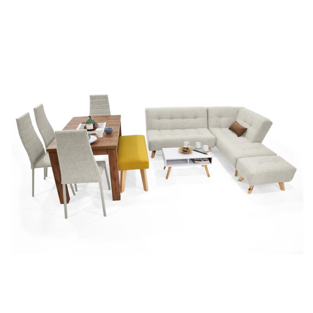 Combo Sala En L Atlanta + Mesa Barza + Comedor Mérida 6 Puestos Sillas Parma Tela Taupe + Butaco Tela Mostaza img #1