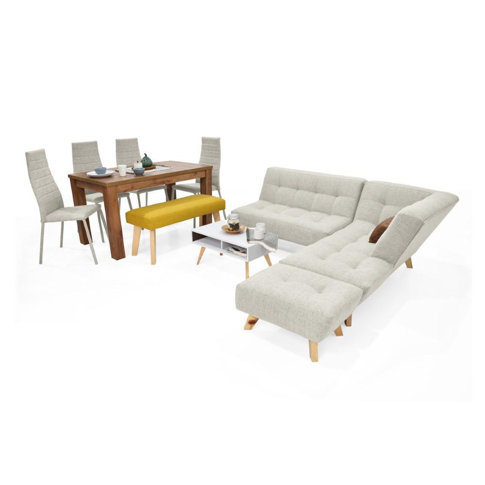 Combo Sala En L Atlanta + Mesa Barza + Comedor Mérida 6 Puestos Sillas Parma Tela Taupe + Butaco Tela Mostaza img #2