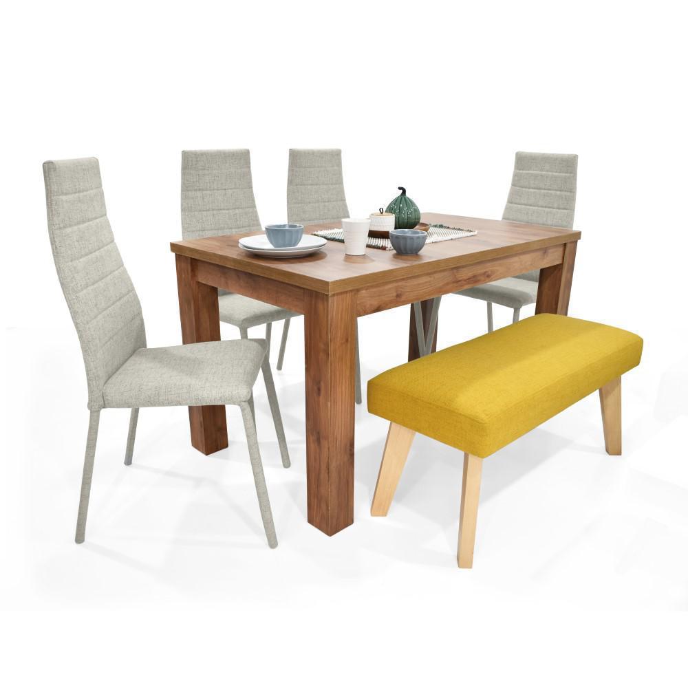 Combo Sala En L Atlanta + Mesa Barza + Comedor Mérida 6 Puestos Sillas Parma Tela Taupe + Butaco Tela Mostaza img #3