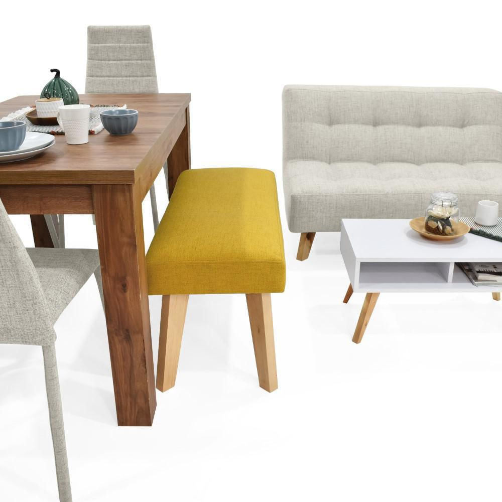 Combo Sala En L Atlanta + Mesa Barza + Comedor Mérida 6 Puestos Sillas Parma Tela Taupe + Butaco Tela Mostaza img #4