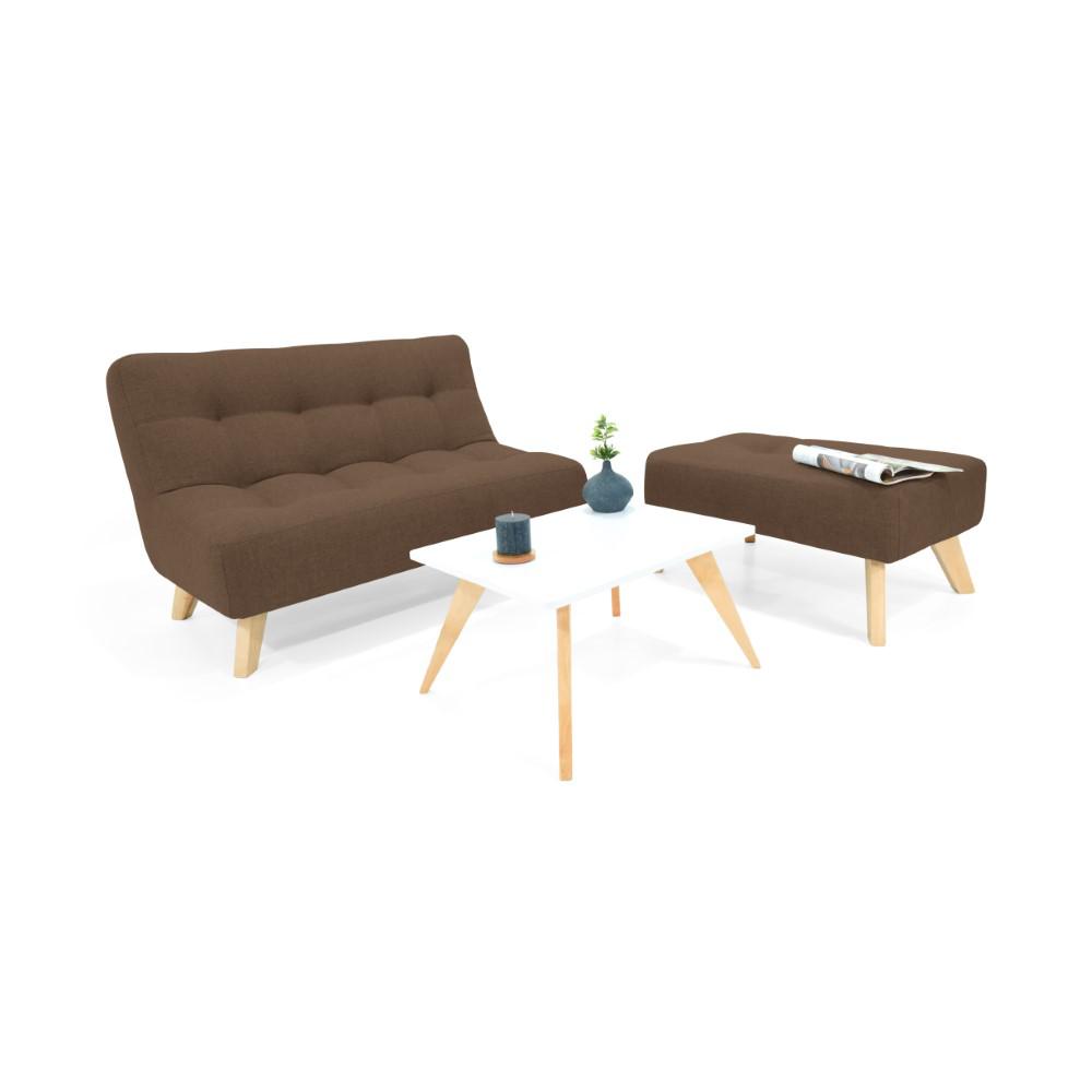 Sofá Navara+Puff Porto Tela Chocolate+Mesa De Centro img #2