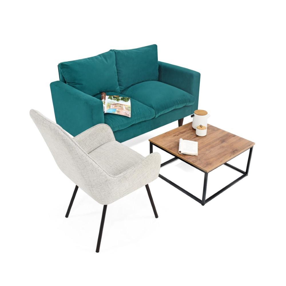 Sofá Kansas 2P Tela Petróleo + Poltrona Noruega Tela Poliéster Taupe + Mesa Centro Kiel img #2