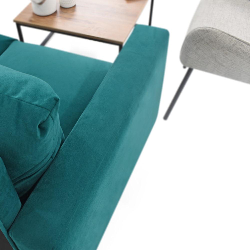 Sofá Kansas 2P Tela Petróleo + Poltrona Noruega Tela Poliéster Taupe + Mesa Centro Kiel img #4