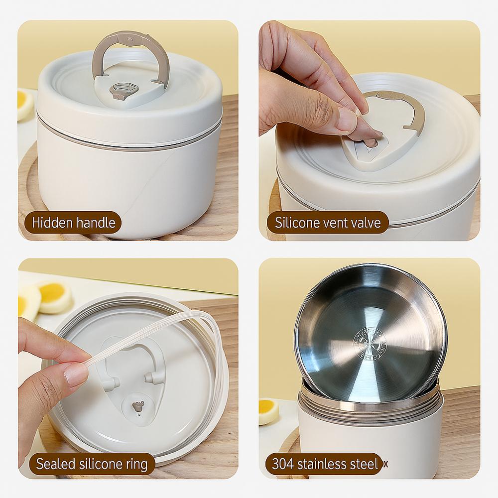 Lonchera Porta Comida Térmica 4 Recipientes Acero Inoxidable Apilables Con Estuche img #3