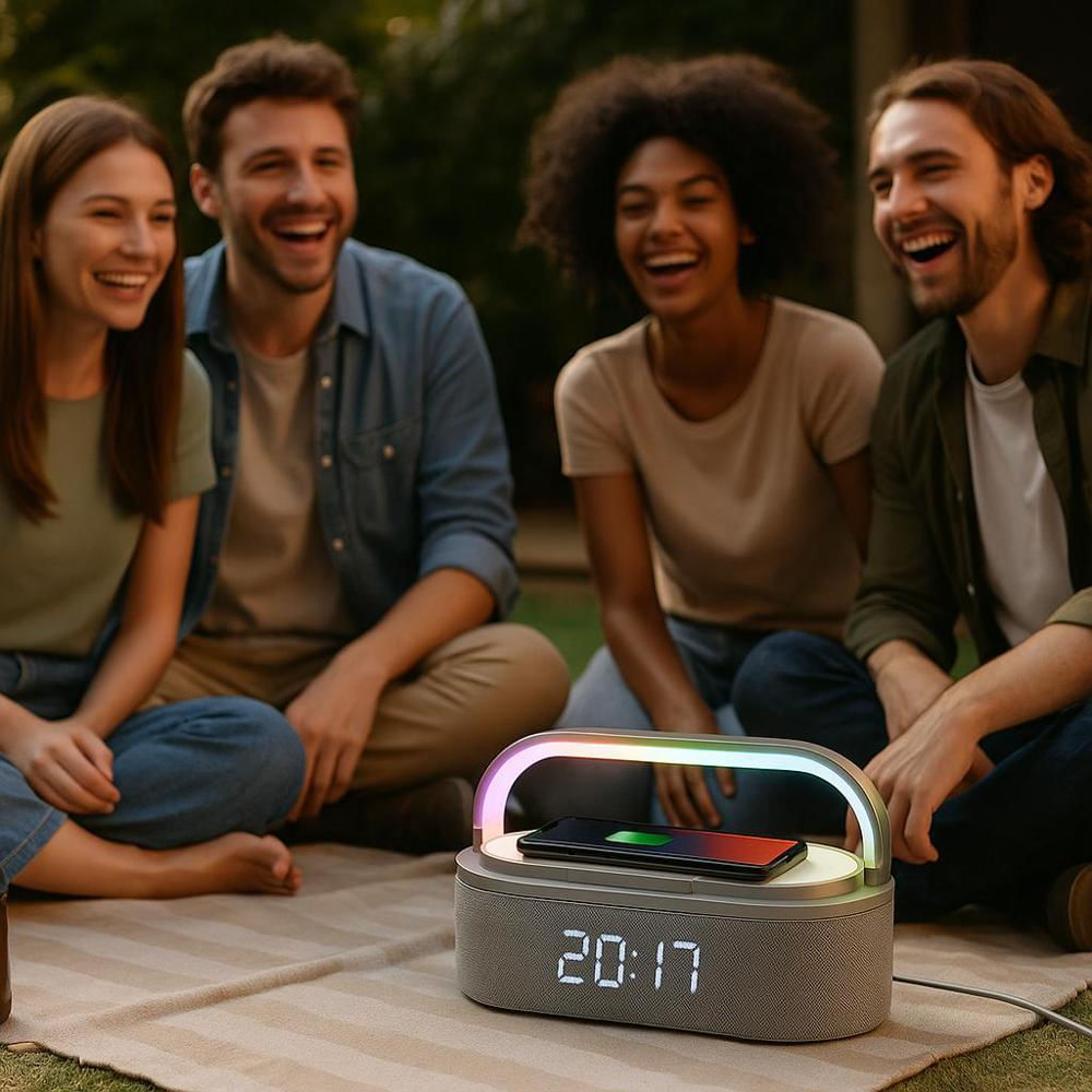 Parlante Radio Bluetooth Multifuncional Con Carga Inalámbrica Y Luces Led img #3