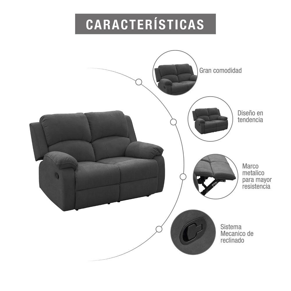 Sofa Reclinable Metropolitan 2 Puestos Estatico Microfibra Gris Oscuro img #4