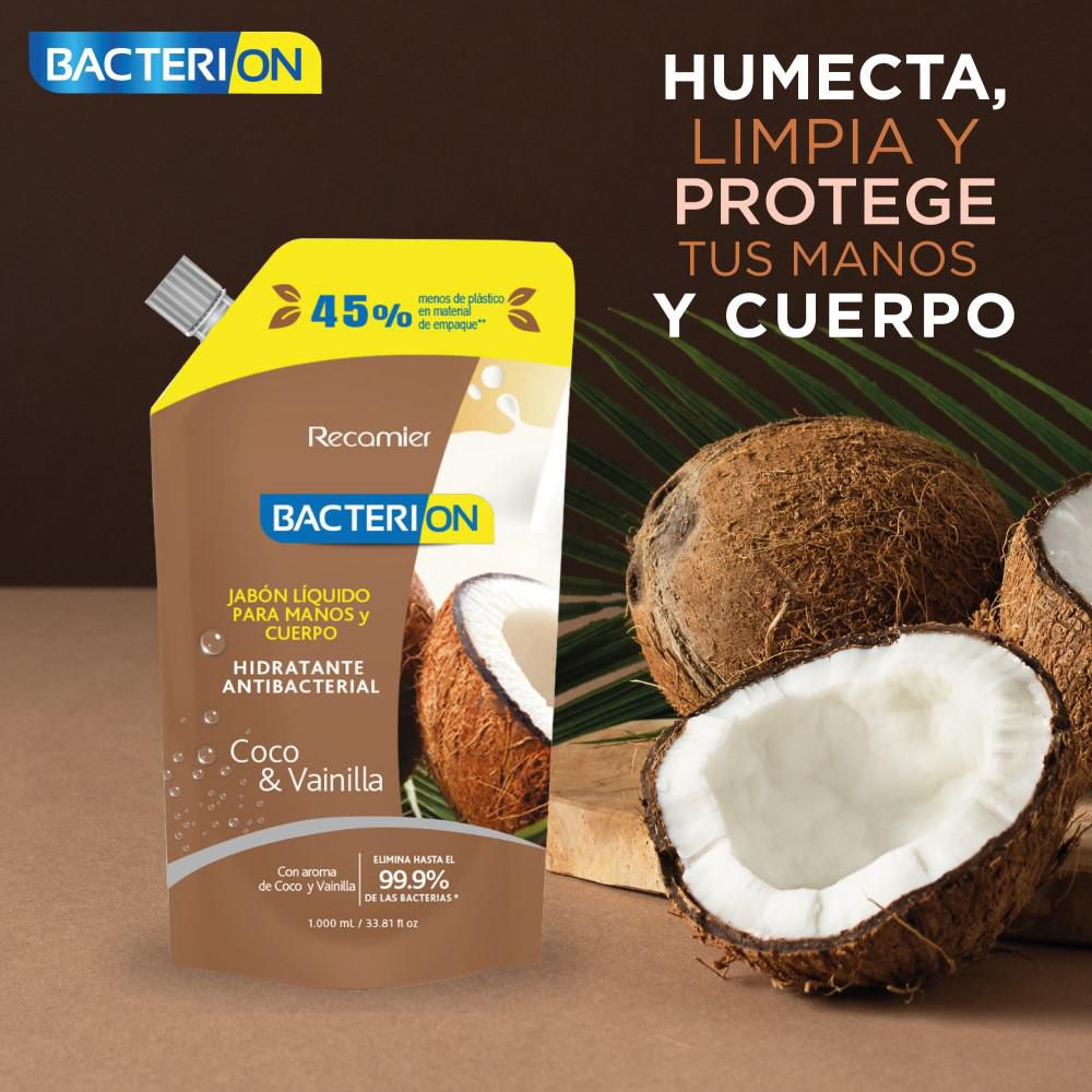 Jabón líquido BACTERION para manos y cuerpo coco vainilla (1000  ml) img #2