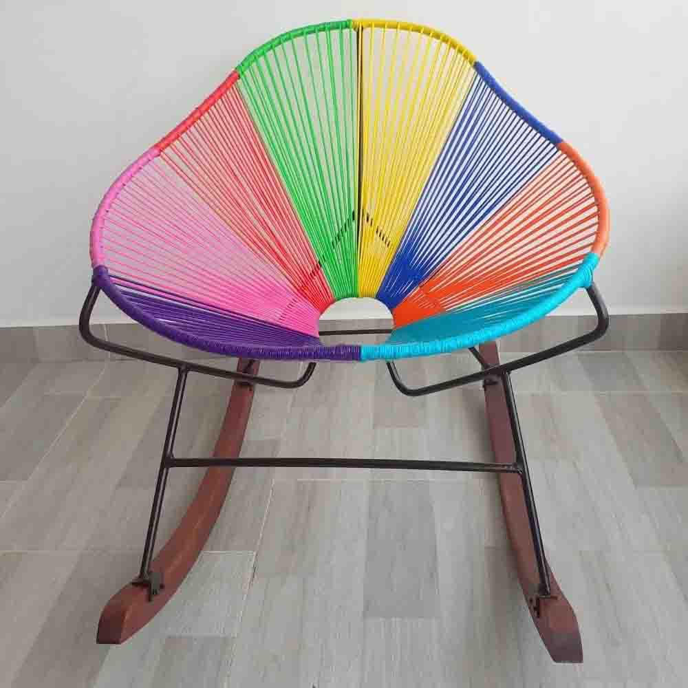 Silla Mecedora Acapulco Descanso Adultos En Mimbre Plástico Multicolor Y Acero img #2