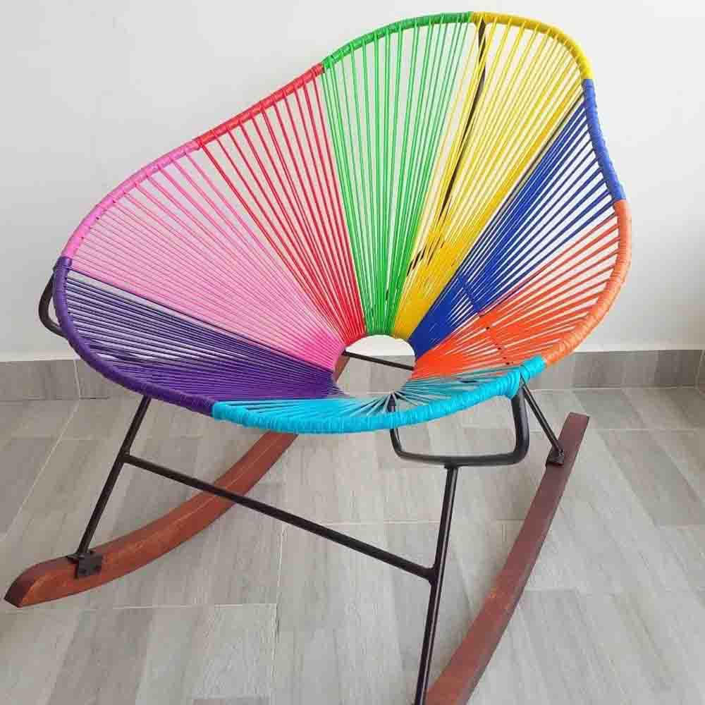 Silla Mecedora Acapulco Descanso Adultos En Mimbre Plástico Multicolor Y Acero img #3
