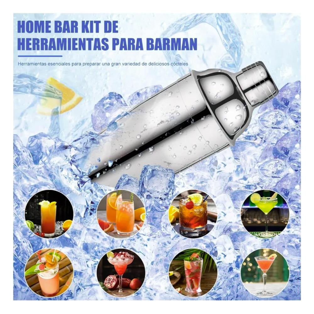Set Bartender Kit Coctelera Vaso Preparar Bebibas Bar 13 Pza img #4