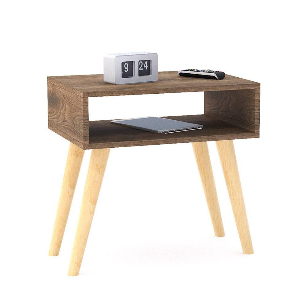 Combo 2 Mesas De Noche Asturias Nogal 50 Cm Con Entrepaño img #2
