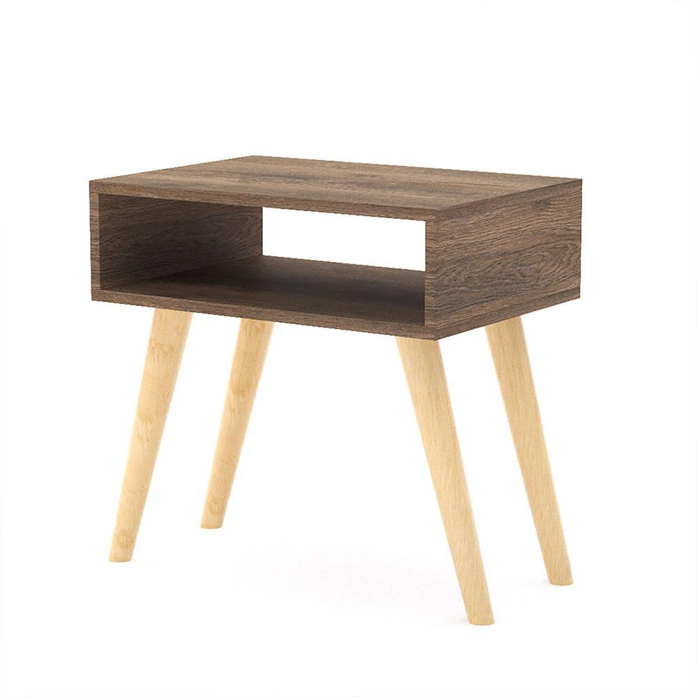 Combo 2 Mesas De Noche Asturias Nogal 50 Cm Con Entrepaño img #3