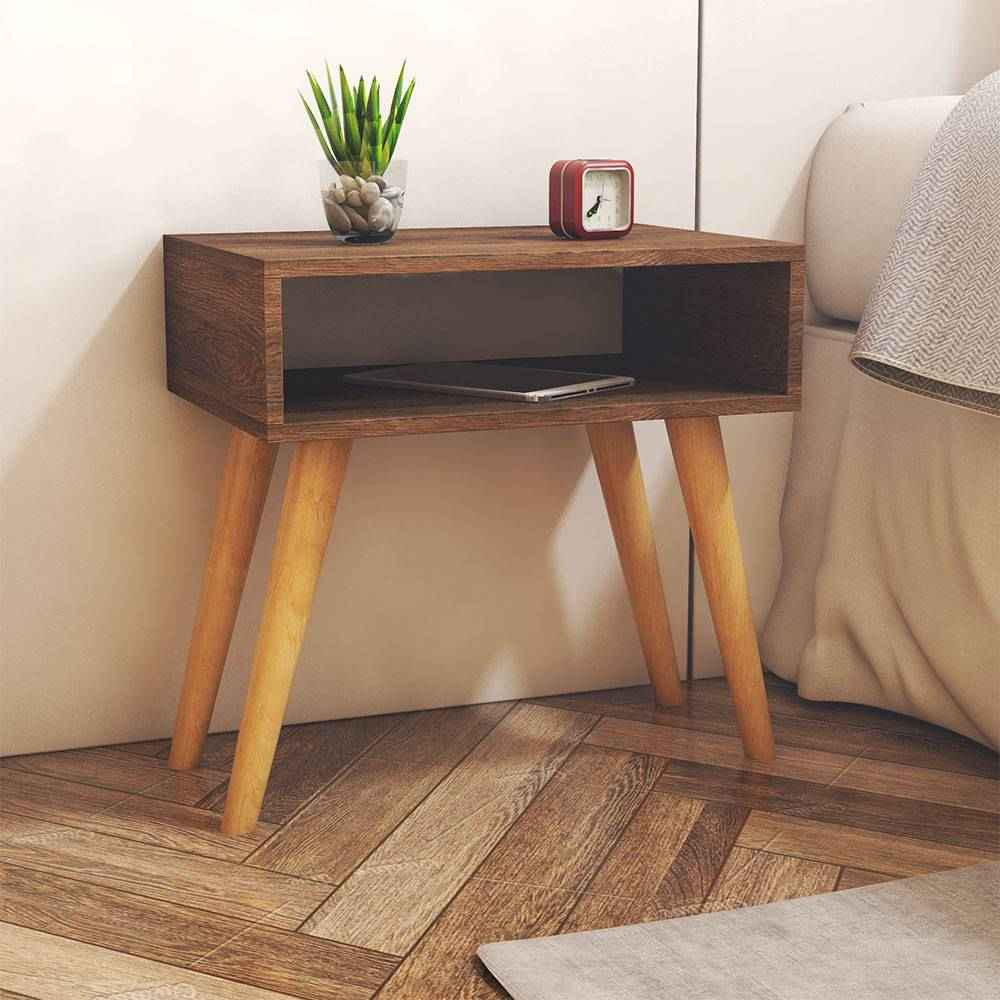 Combo 2 Mesas De Noche Asturias Nogal 50 Cm Con Entrepaño img #5