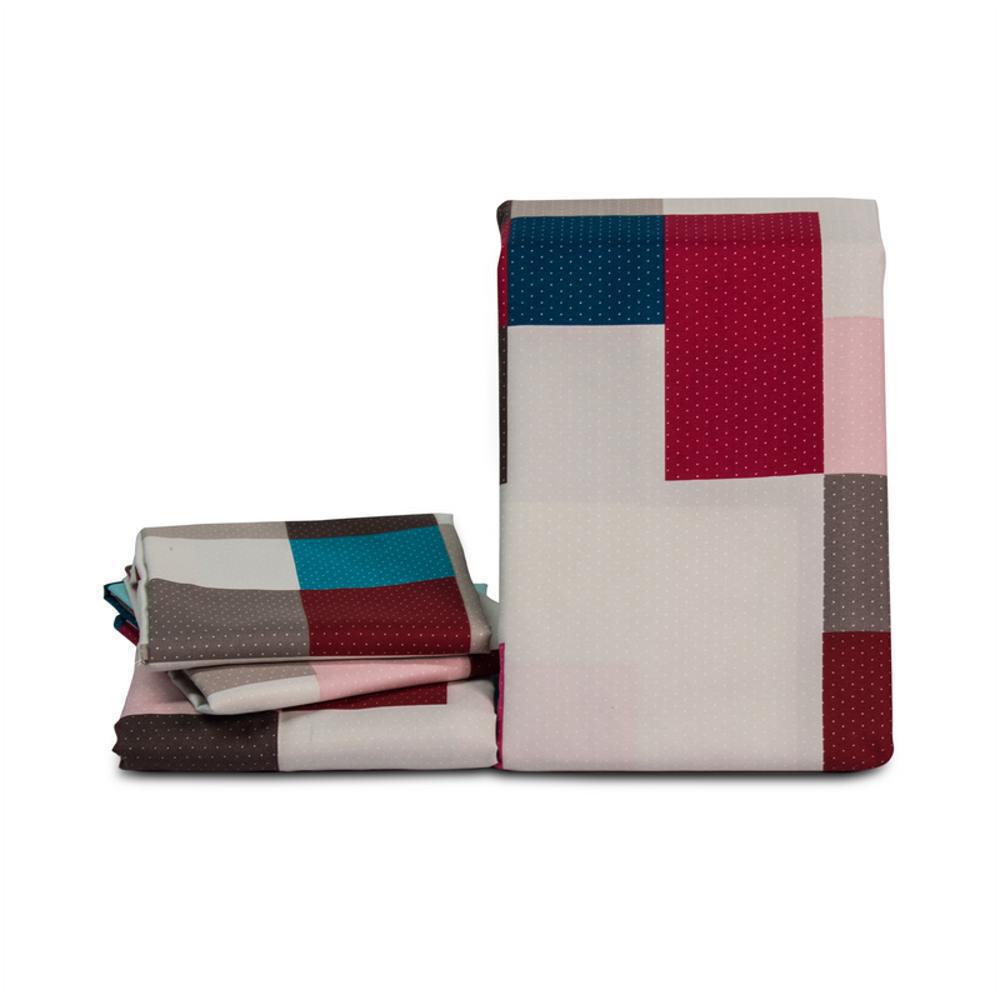 Juego De Sábana Casa Real Tex Doble Estampada Cuadros Colores img #1