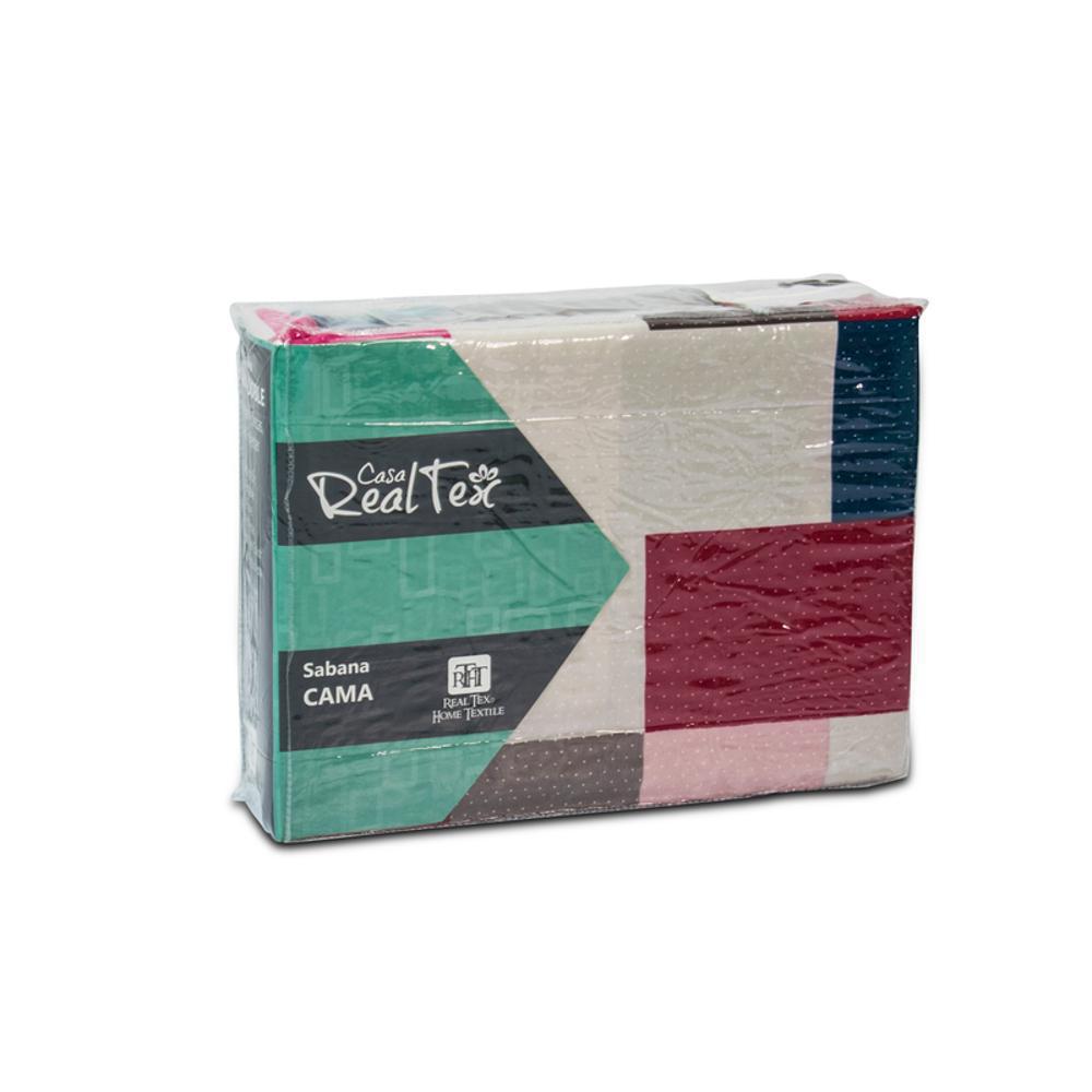 Juego De Sábana Casa Real Tex Doble Estampada Cuadros Colores img #2
