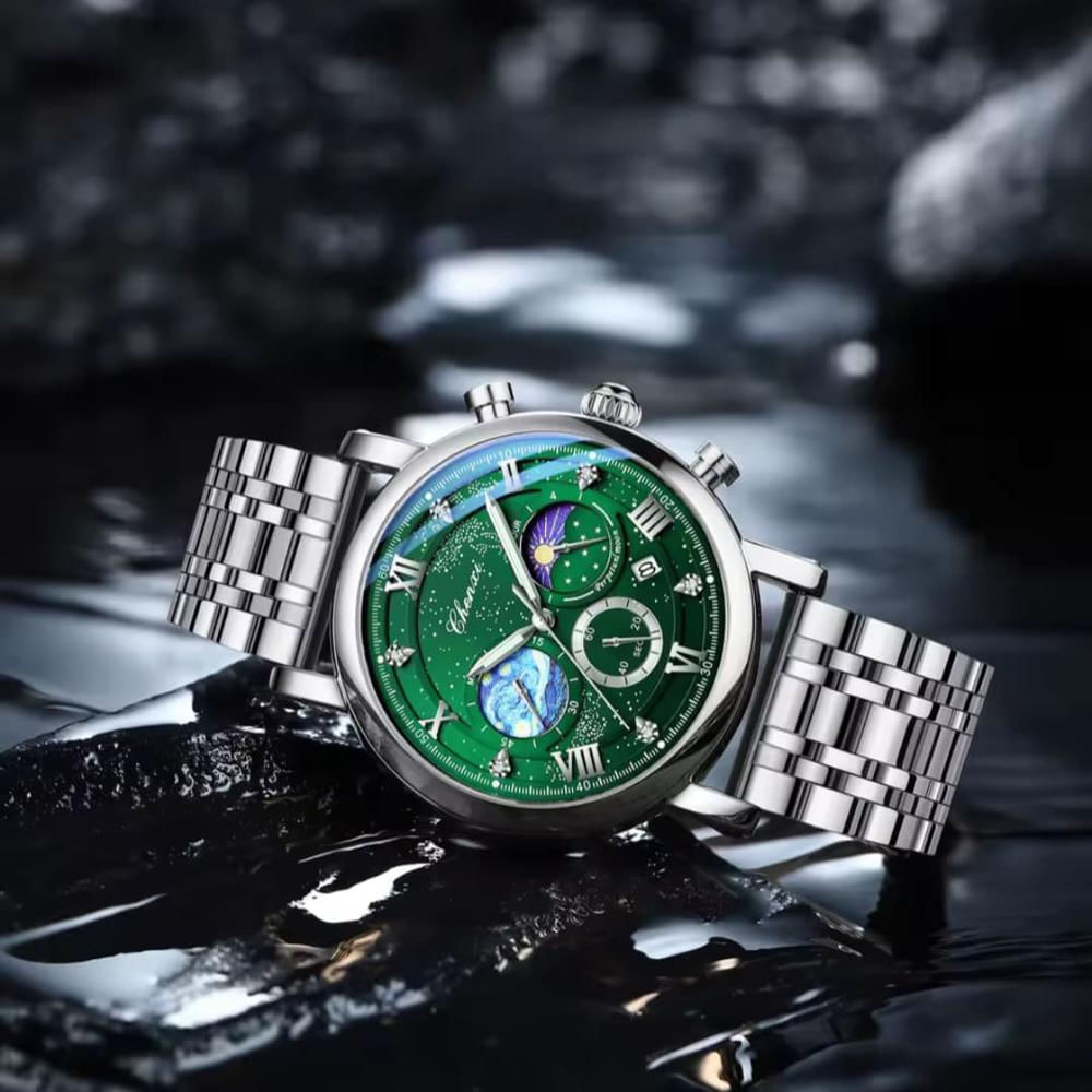 Reloj Chenxi Original Acero Cronografo 972 Plateado Verde img #4