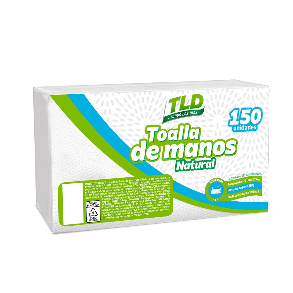 Toalla Mano T/L/D TODOS LOS DIAS Natural en Z (150  und) img #1