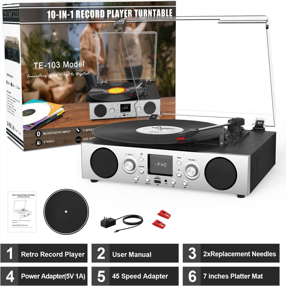 Tocadiscos Con Altavoces Integrados, 3 Velocidades, Radio Fm Bluetooth img #2