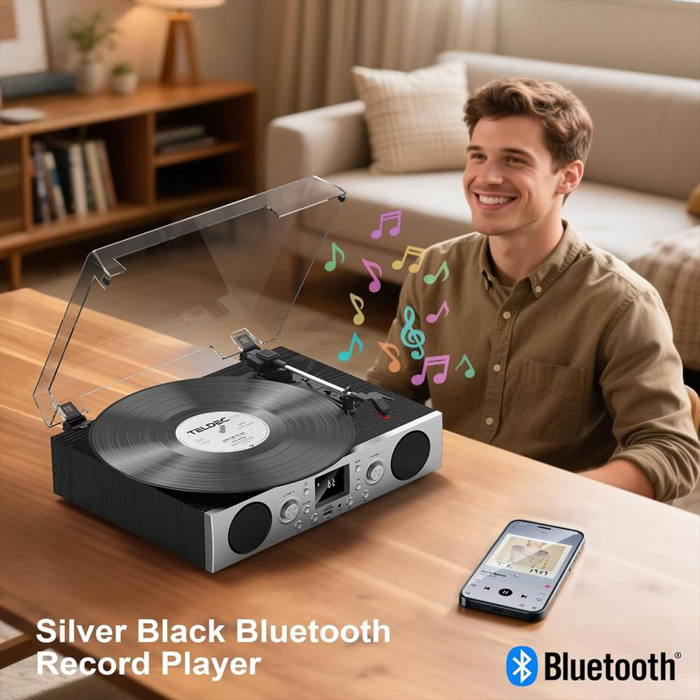 Tocadiscos Con Altavoces Integrados, 3 Velocidades, Radio Fm Bluetooth img #4