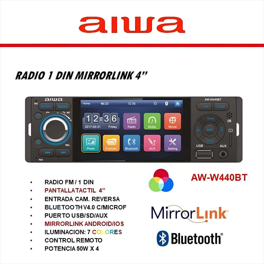 Radio Carro Pantalla 4 Bluetooth Mirrorlink Android Aiwa Aw W440bt + Cámara img #3