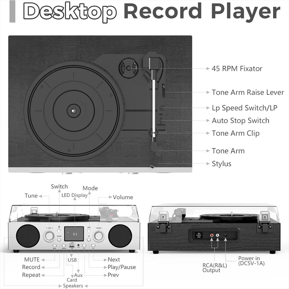 Tocadiscos Vinyls Link Vintage Usb Fm Bluetooth + Tapete img #3