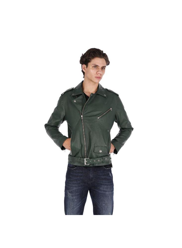 Chaqueta En Cuero Verde Oliva Bison img #1