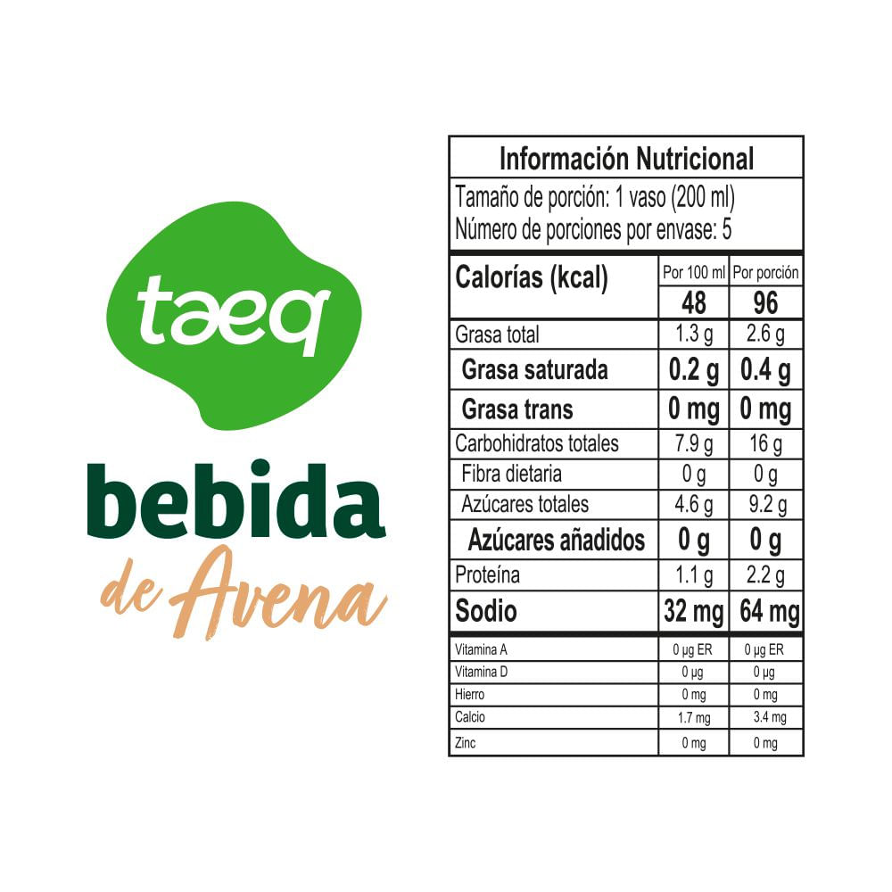 Bebida de avena TAEQ tetra pack (1000  ml) img #2