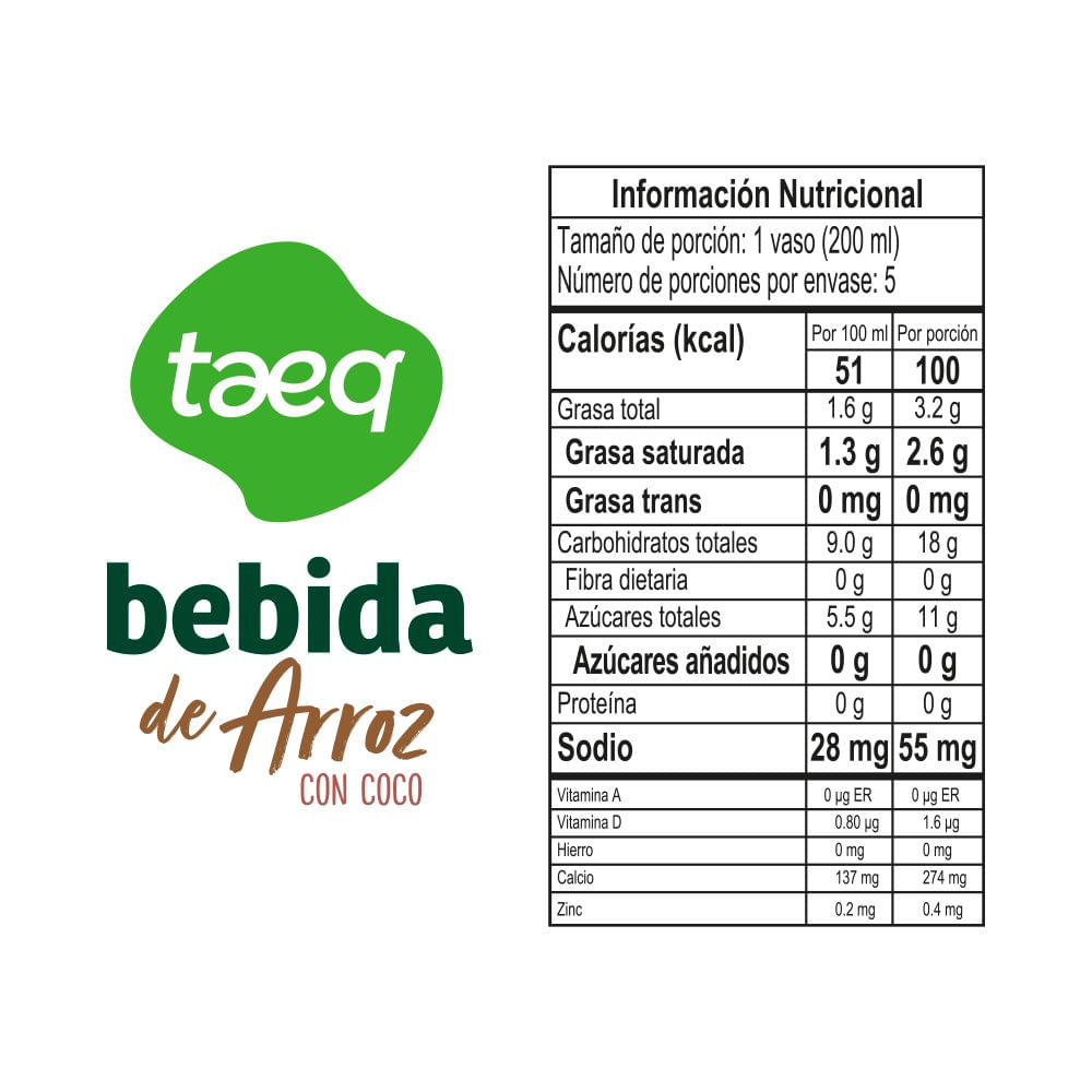 Bebida de arroz TAEQ con coco (1000  ml) img #2