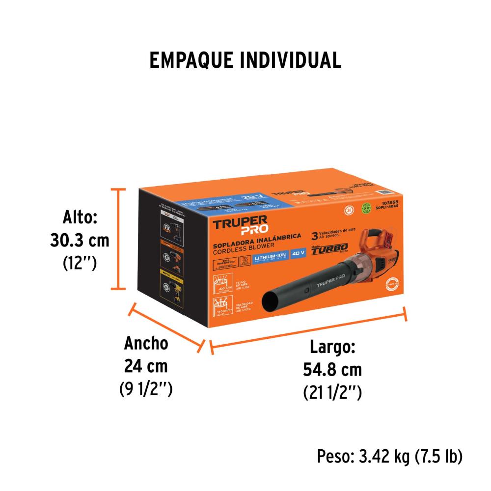 Sopladora Inalámbrica 40V, Sin Accesorios, Truper Pro img #2