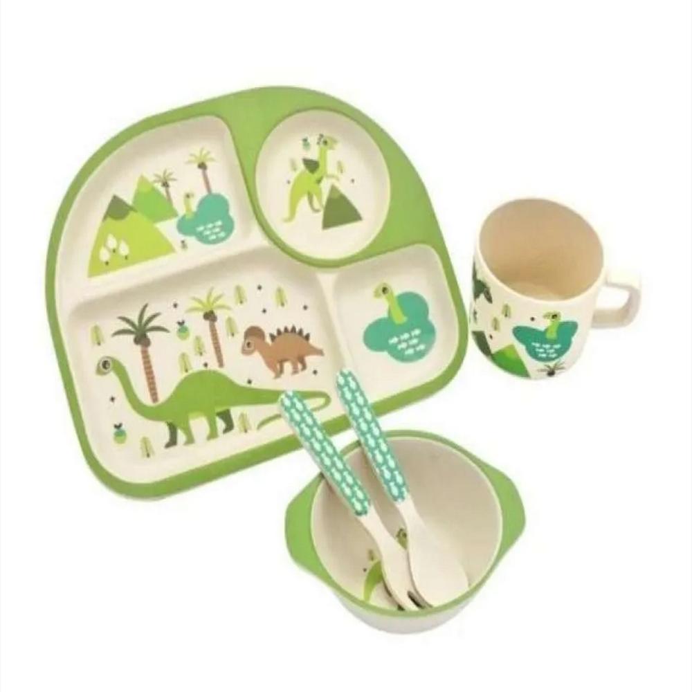 Set Vajilla Platos Cubiertos Dinosaurio Bebe Infantil X 5Pc img #1