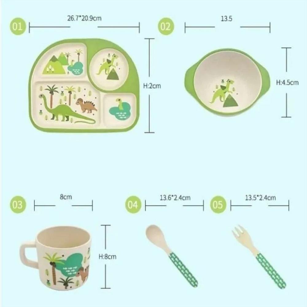 Set Vajilla Platos Cubiertos Dinosaurio Bebe Infantil X 5Pc img #3