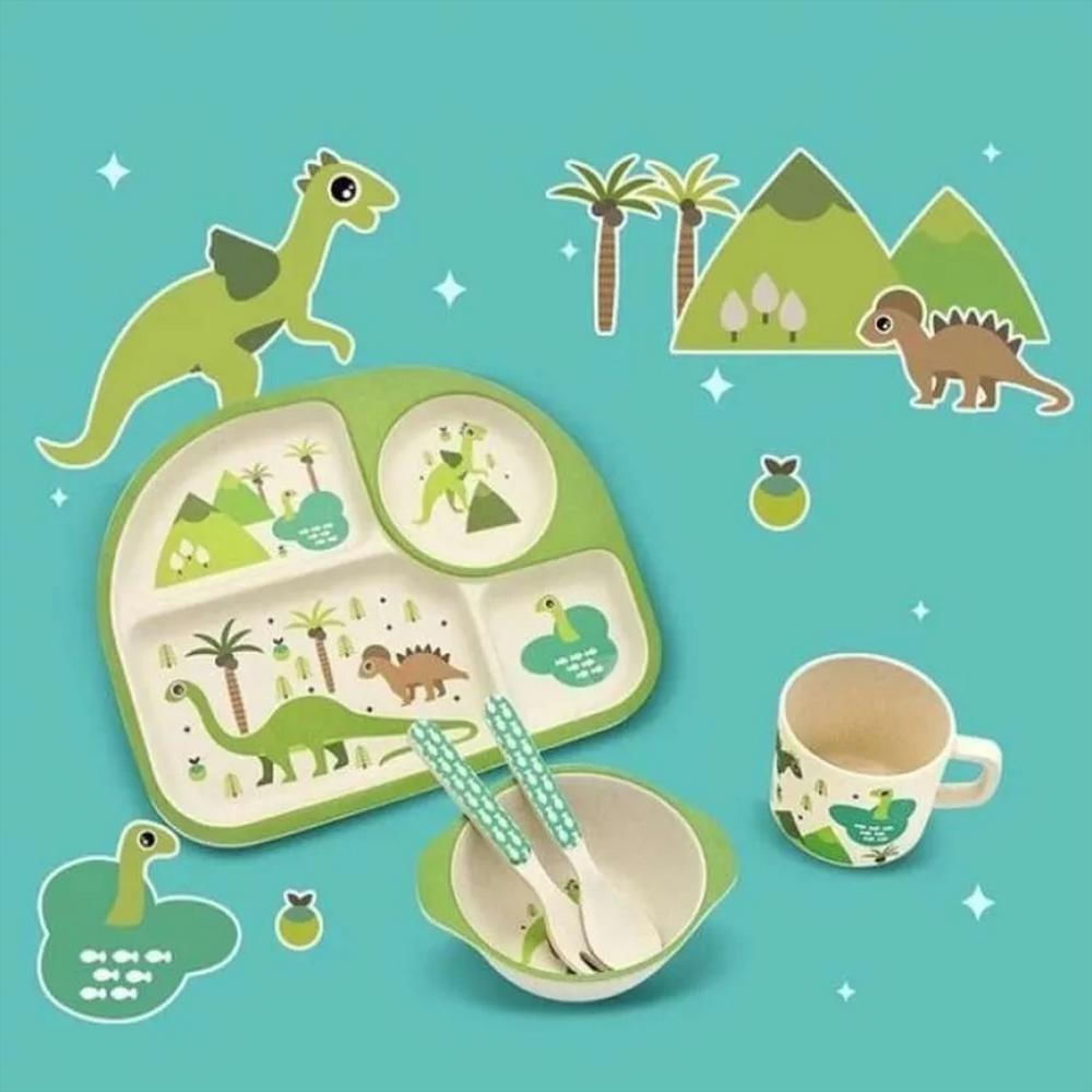 Set Vajilla Platos Cubiertos Dinosaurio Bebe Infantil X 5Pc img #4