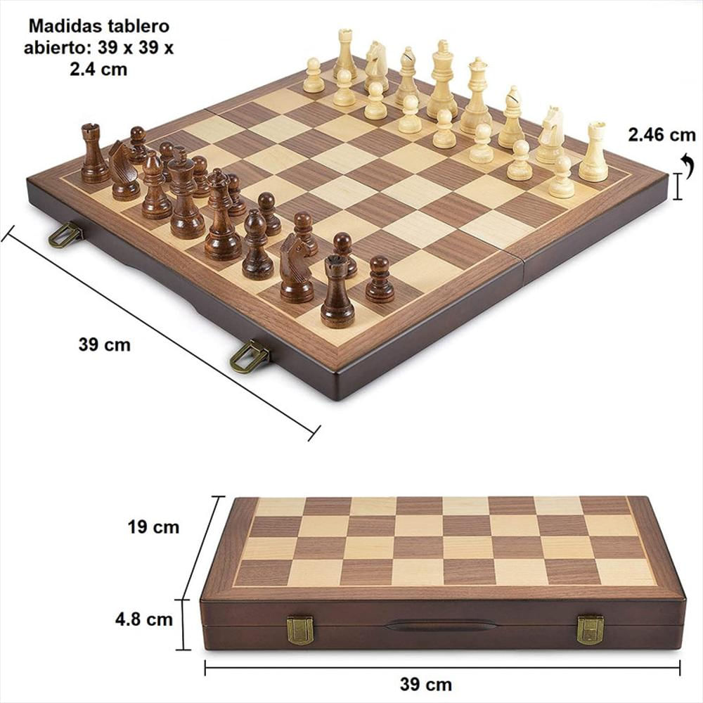 Juego De Ajedrez Damas Tablero Madera Magnético Plegable img #2