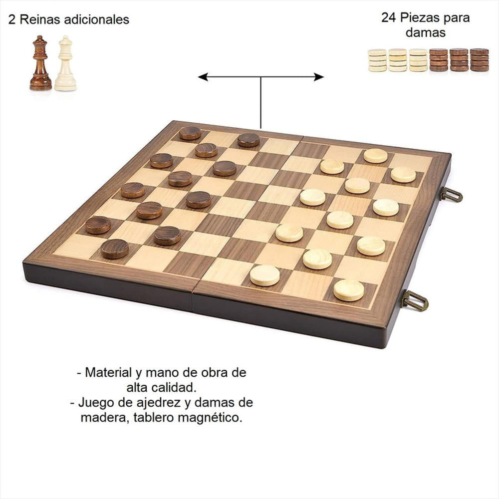 Juego De Ajedrez Damas Tablero Madera Magnético Plegable img #3