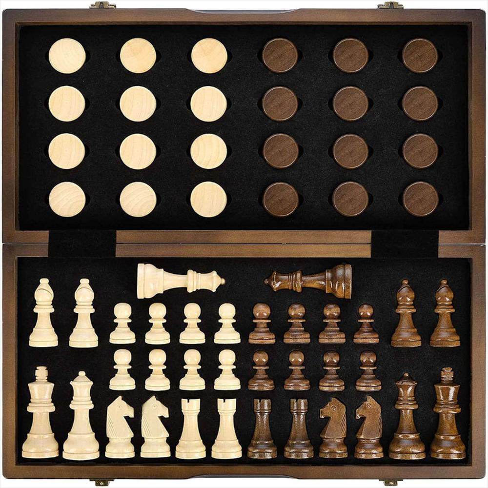 Juego De Ajedrez Damas Tablero Madera Magnético Plegable img #5