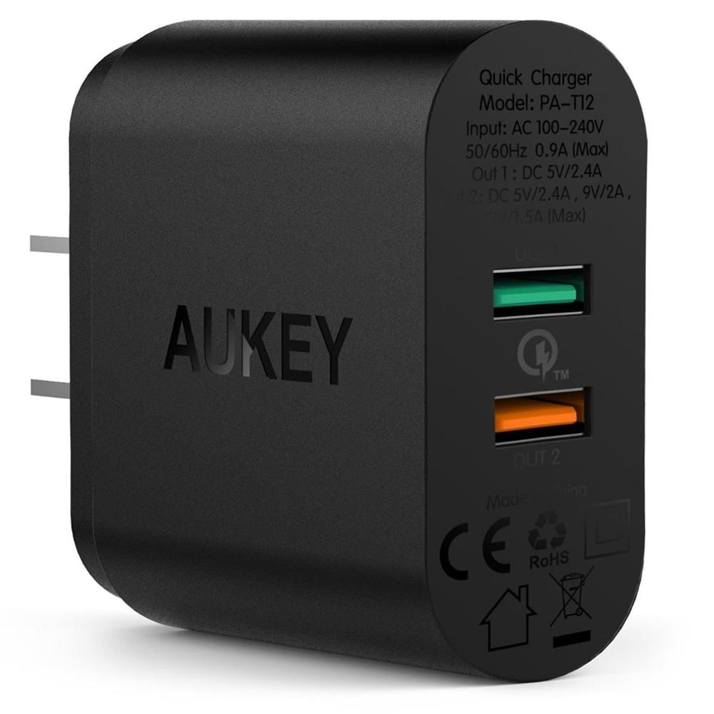 Cargador De Pared Dual Aukey Quick Charge 2.0 Cable Microusb img #1