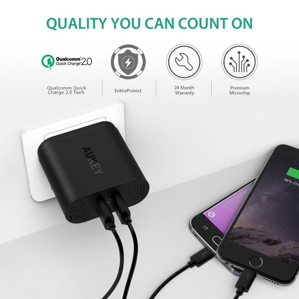 Cargador De Pared Dual Aukey Quick Charge 2.0 Cable Microusb img #5