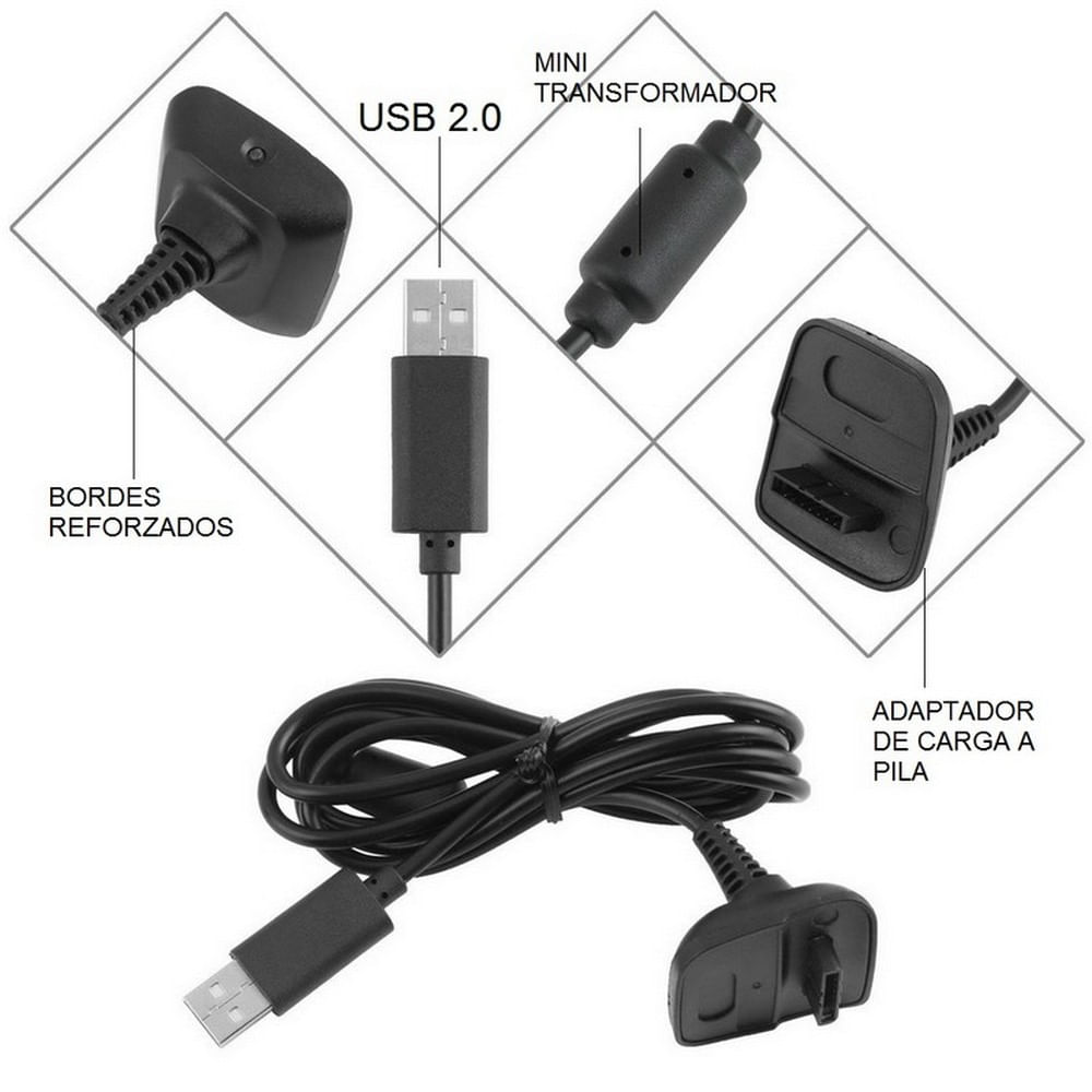 Kit Carga Y Juega Xbox 360 Bateria Recargable Negro img #5