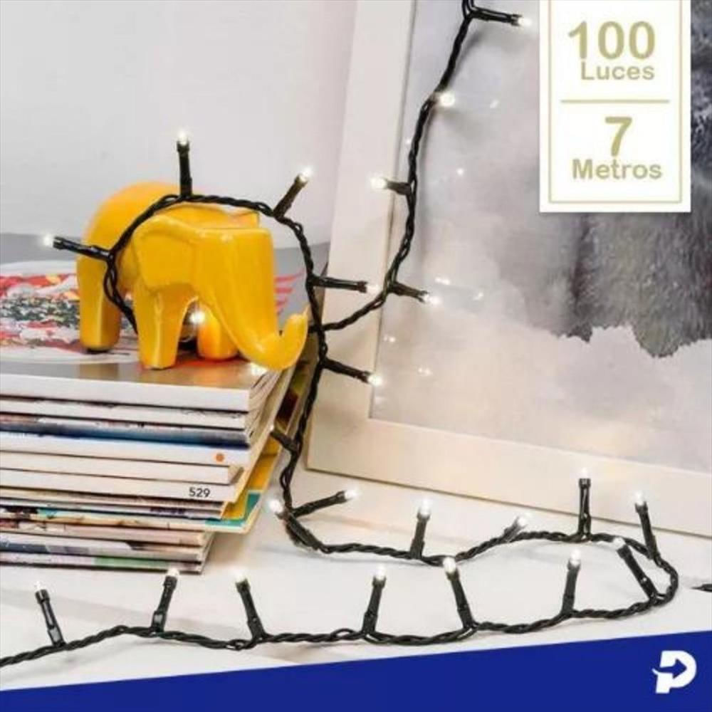 Extension Luz Led Lineal 100 Bombillo 7 Metros Luces Navidad Blanco Cable Verde img #2