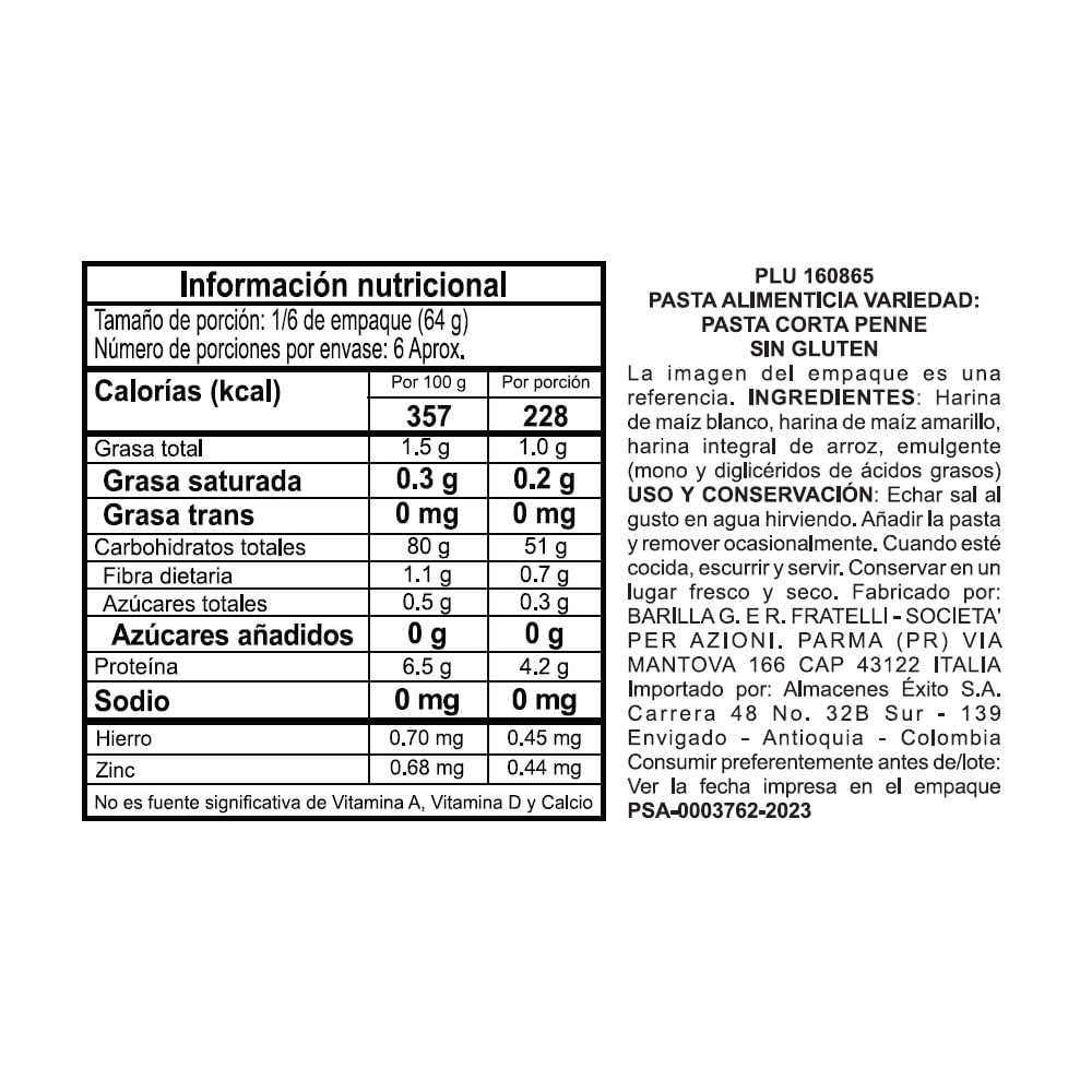 Pastas BARILLA MARCA EXCLUSIVA penne rigate sin gluten (400  gr) img #3