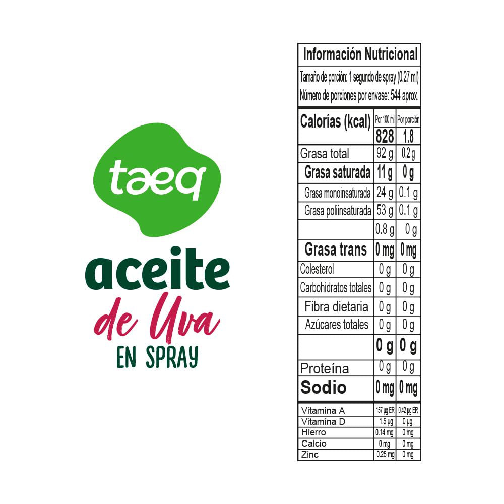 Aceite de uva TAEQ 100 % natural en spray (147  ml) img #2