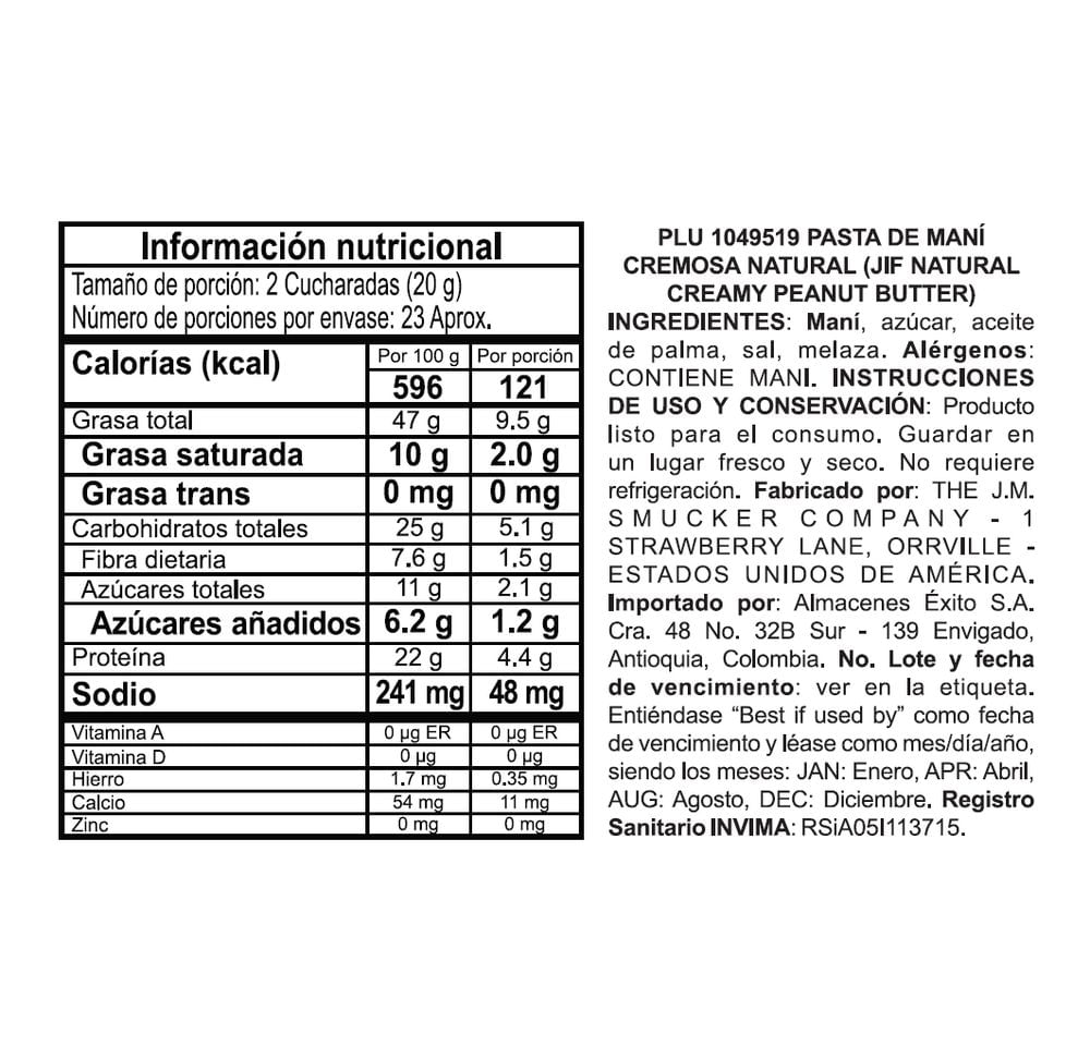 Mantequilla de maní JIF MARCA EXCLUSIVA cremosa (454  gr) img #2
