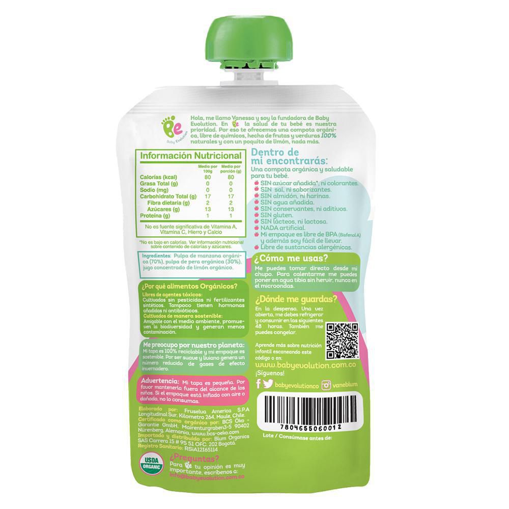 Compota BABY EVOLUTION orgánica manzanapera (73.333  ml) img #2