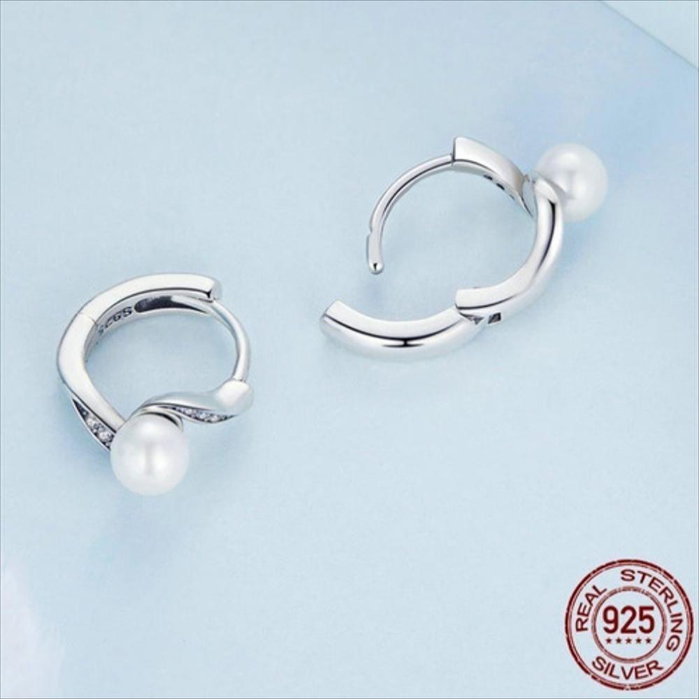 Aretes Aros Elegantes Con Perla Para Mujer En Plata 925 img #2