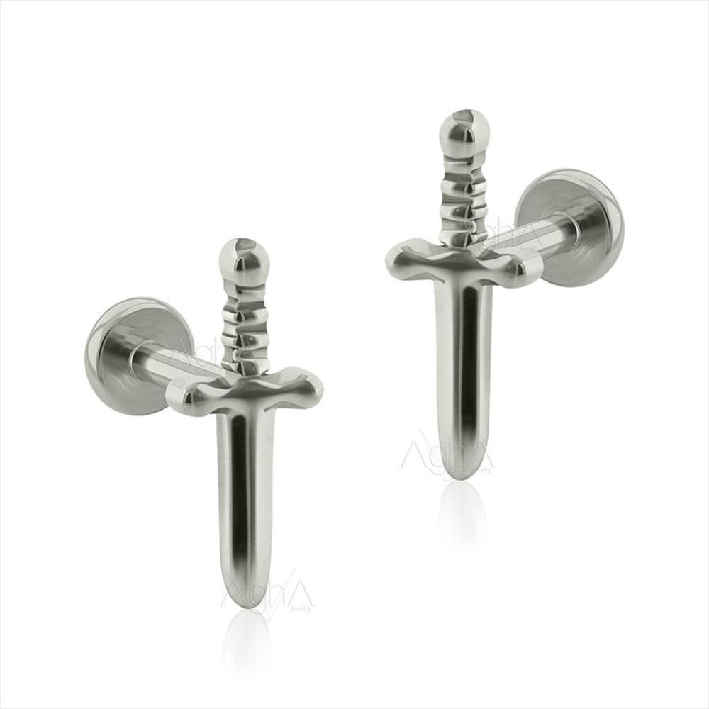 Titanio Aretes Piercing Espada Para Lóbulo img #1