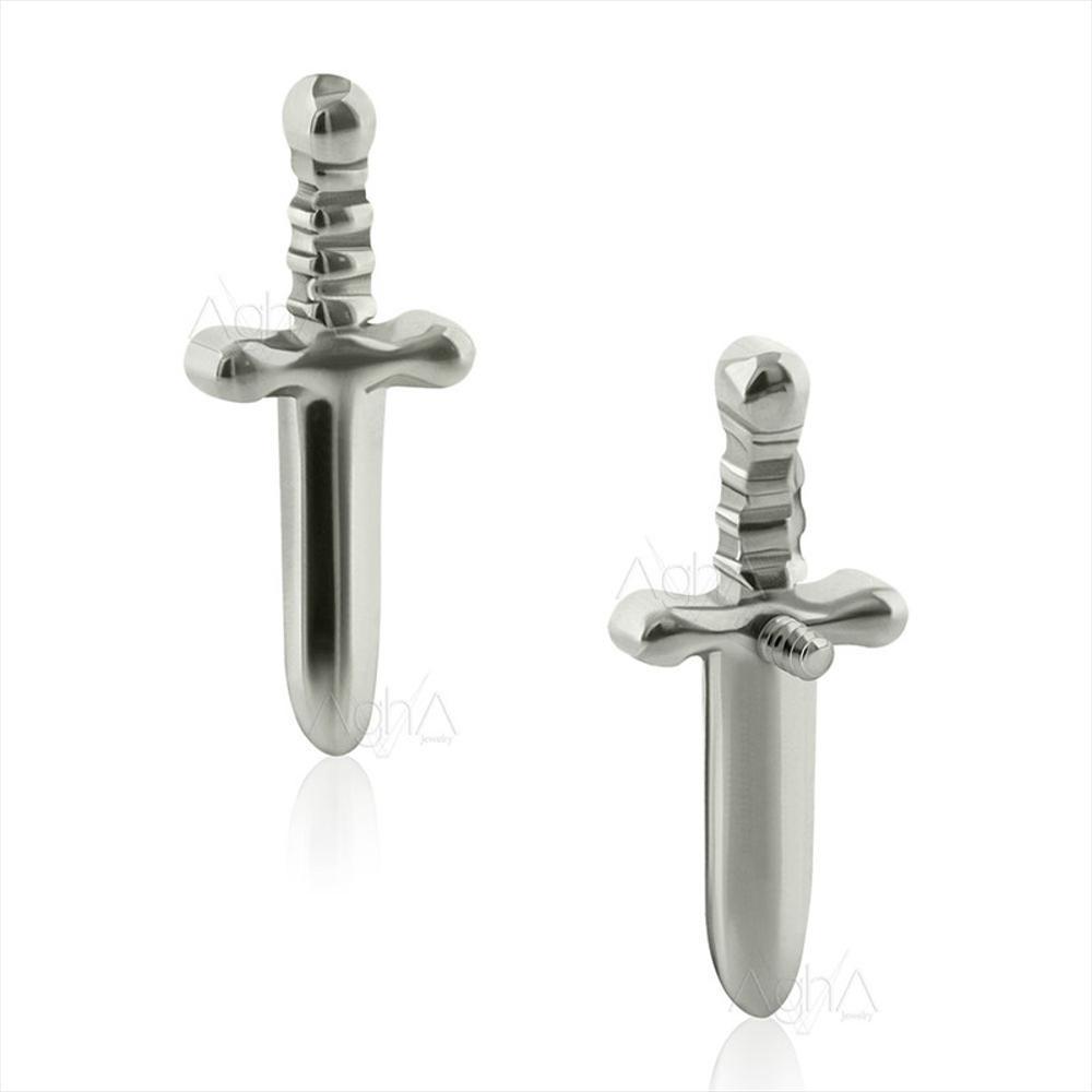 Titanio Aretes Piercing Espada Para Lóbulo img #3
