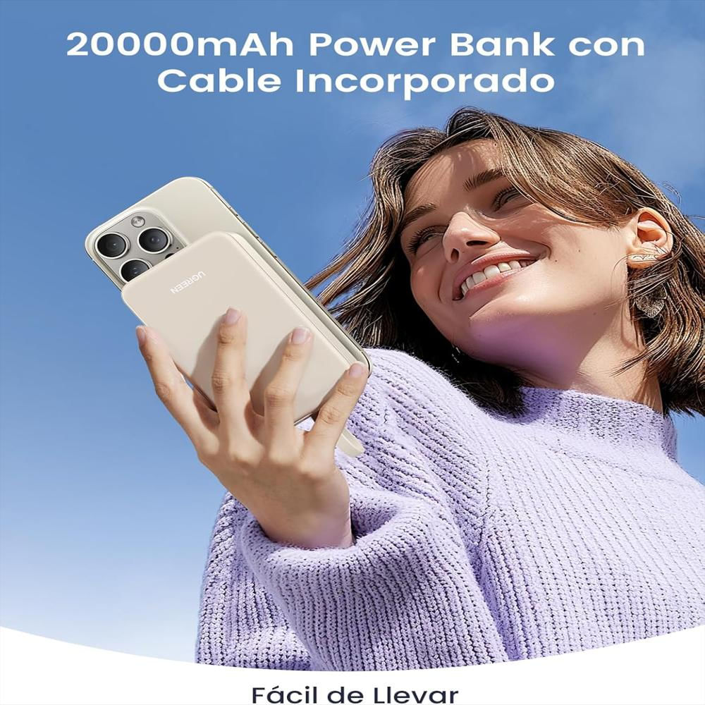 Batería Externa Portatil De 20,000Mah Pd 20W Con Cable Usb C Integrado img #2